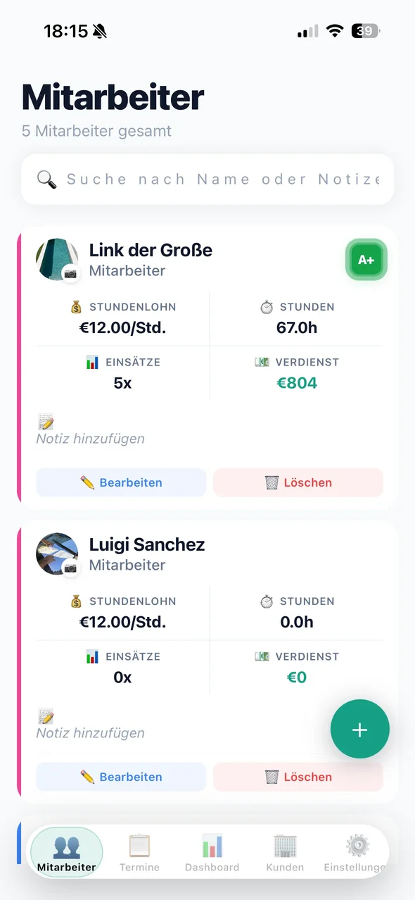 EarnTrack Mitarbeiter-Ansicht
