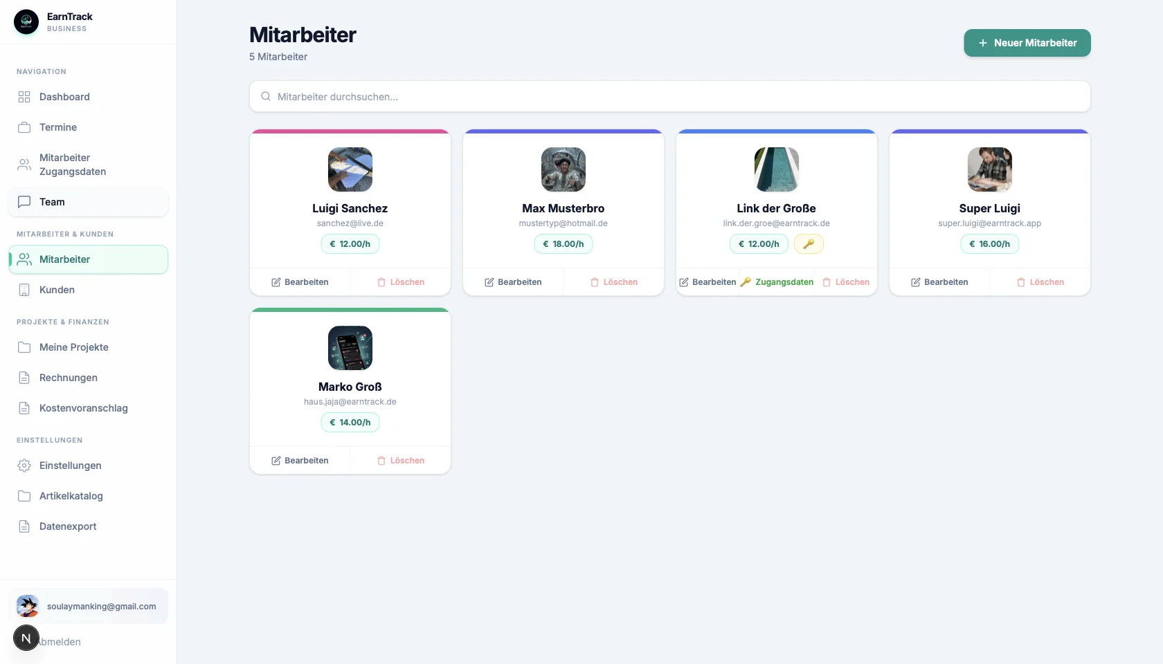 EarnTrack Mitarbeiterverwaltung